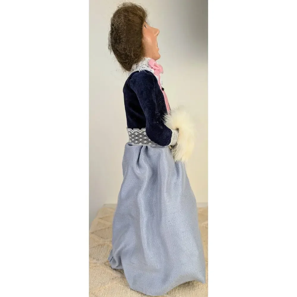 Byers' Choice Caroler Vintage 1987 Woman Gray Skirt White Muff Lace Collar Cuffs